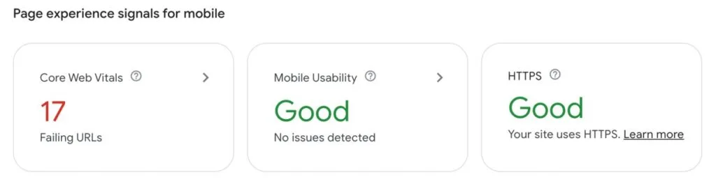 page experience signals for mobile