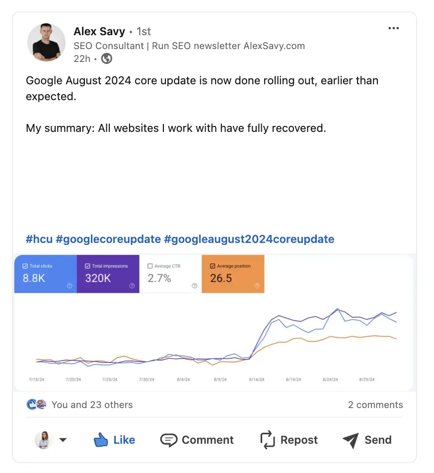 Positive impact of the August 2024 core update