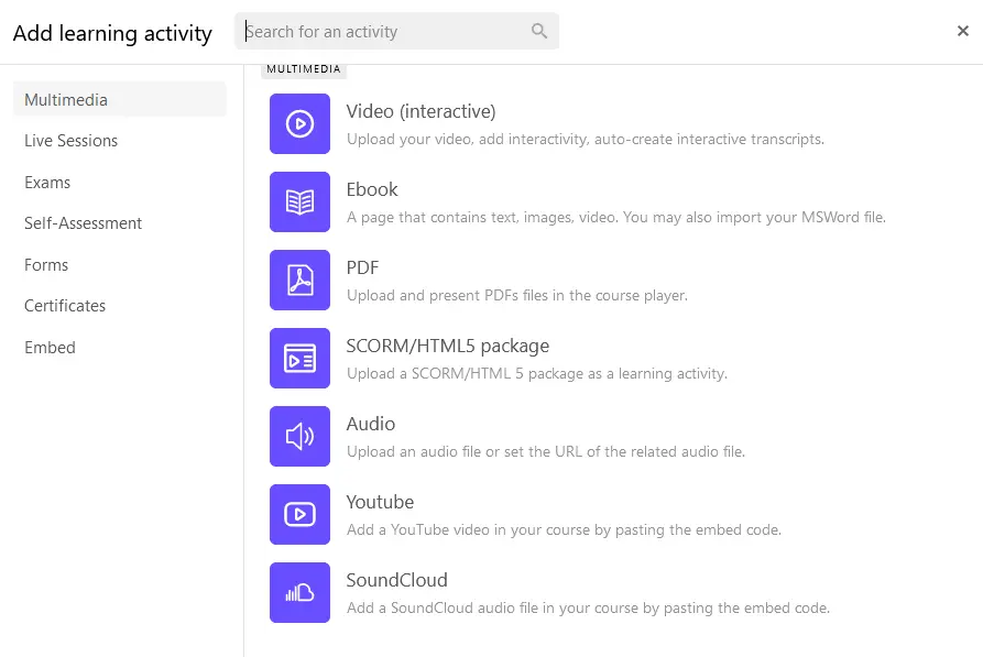 What you can include in a course